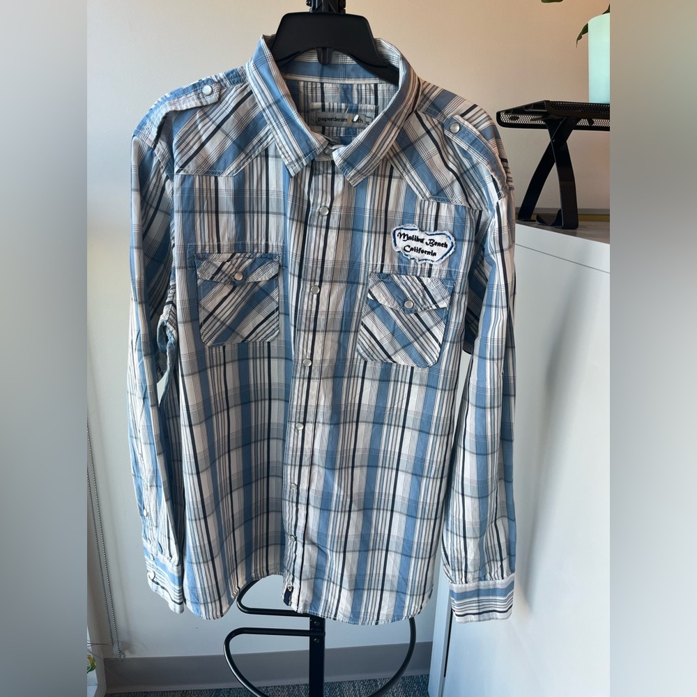Paper Denim & Cloth Blue and Gray Long Sleeves/Pearl Snaps Malibu Beach CA